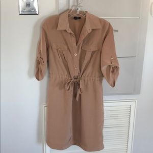 Khaki button up tie waist dress